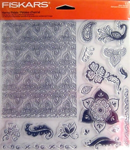 Fiskars Clear Acrylic Stamp Set Henna Petals Background and Flowers 005549 NEW